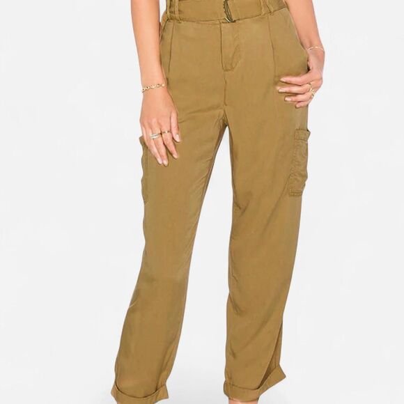 Free People Olive Soft-Girl Cargo Belted High-Rise Trousers – Size 8 - Picture 1 of 8